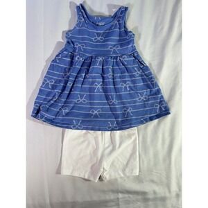 Jumping Beans Baby Girls Blue Bow Print Dress and White Shorts Set 12M